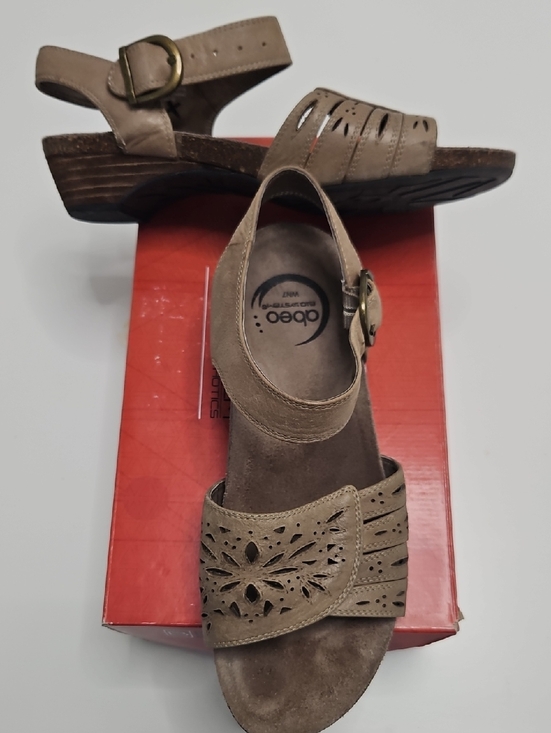Abeo Shoes - Abeo Taupe Laser-Cut Suede Wedge Sandals